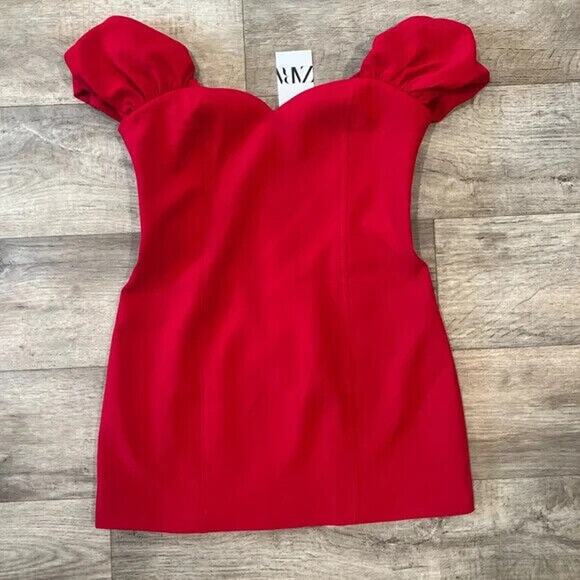ZARA Off-Shoulder Mini Dress NWT | Red Sweetheart Neckline | Size L XL - Picture 15 of 16